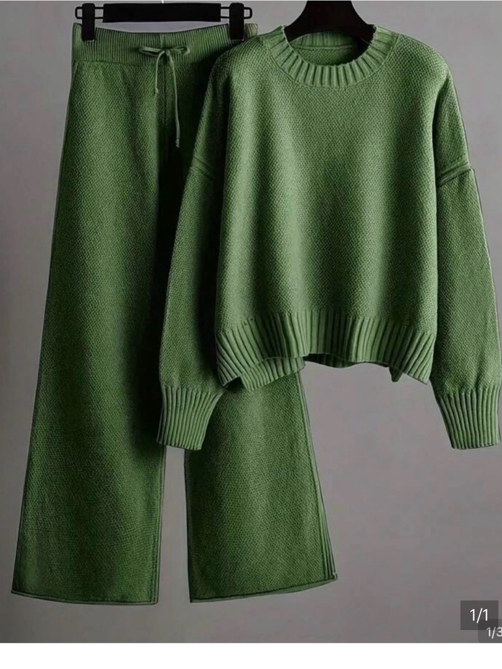 Green Knit Wide-Leg Pantsuit Set - Unbranded